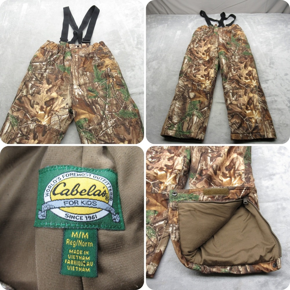Cabelas Bibs Kid Medium Real Tree Camo Insulated Pant Hunt Water Resistant 28x23